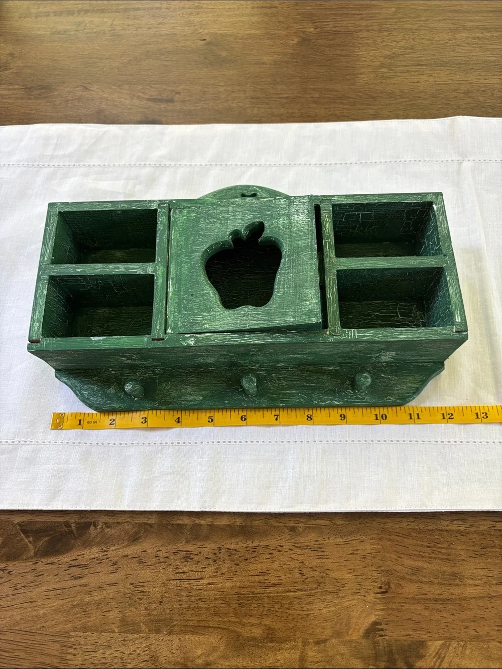 Vintage Rustic Green Apple Wall Shelf with Hooks - Decorative Home Organizer